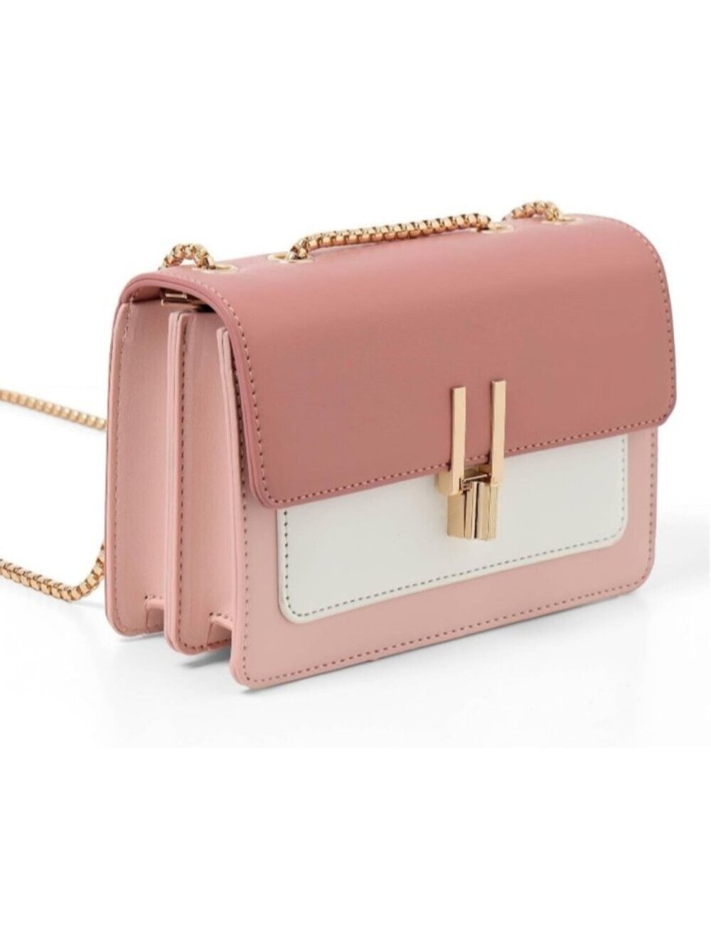 〽️Women's Dark Pink Color Block Chain Strap Crossbody Leather Purse Shoulder Bag - Picture 3 of 6